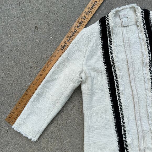 Chico's Textured Novelty Topper Long Sleeve Jacket Ivory Cream Black Size 0 - Picture 9 of 9